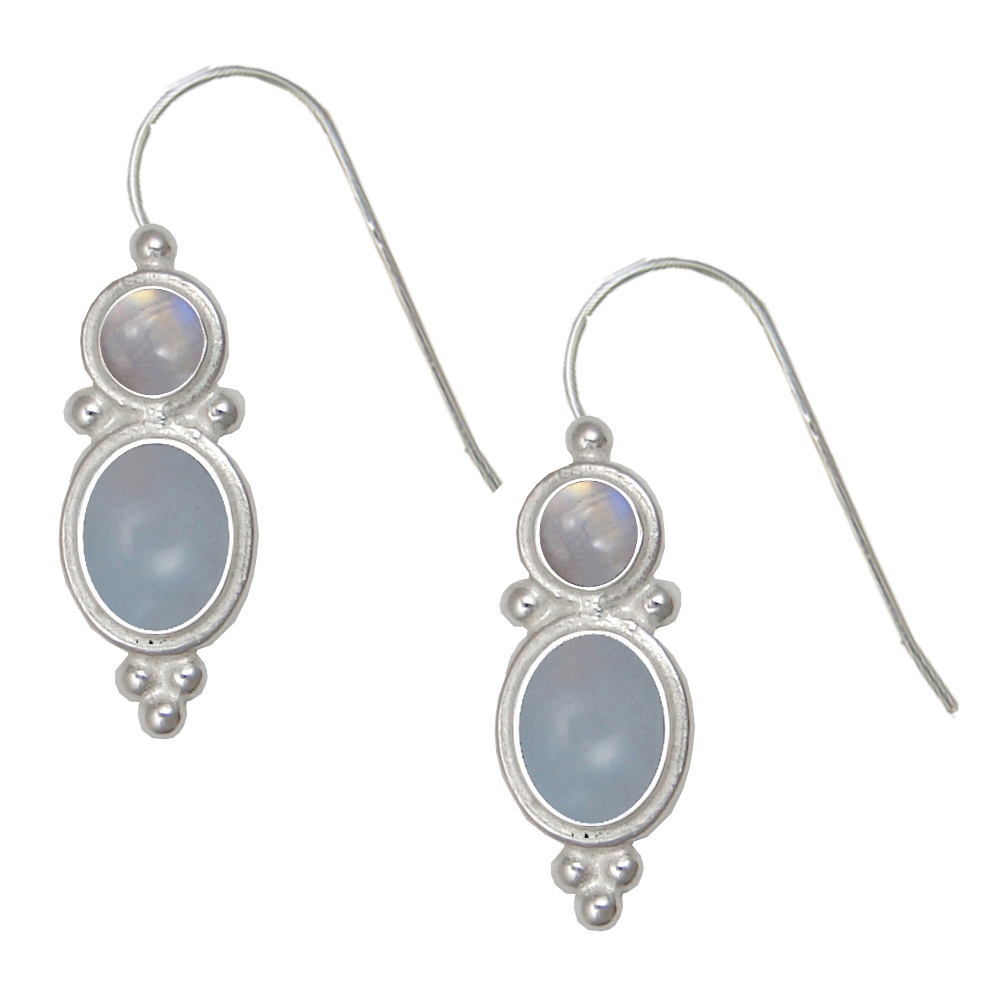 Sterling Silver Drop Dangle Earrings Chalcedony And Rainbow Moonstone